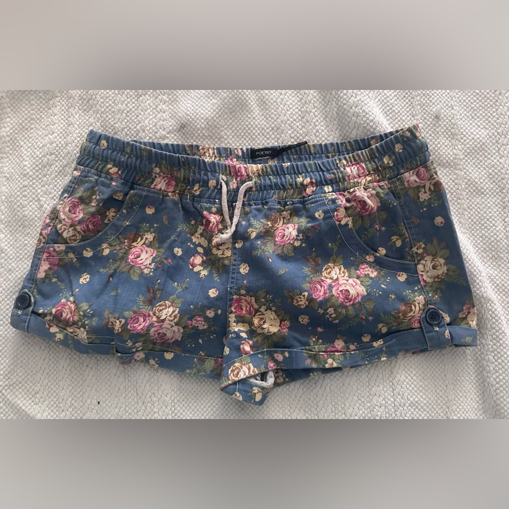 Poetry High Waist Blue and Pink Floral Shorts